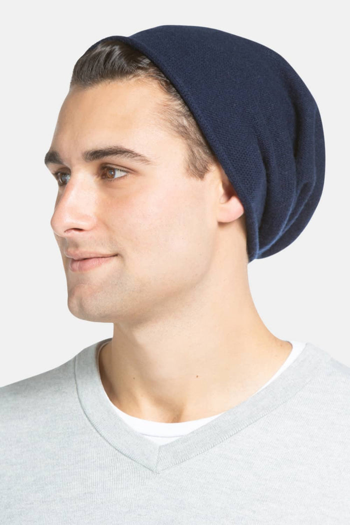 Men's 100% Pure Cashmere Slouchy Beanie Mens>Accessories>Hat Fishers Finery Navy One Size Fits Most 