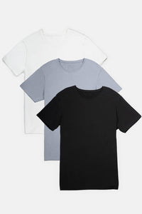 Men's Classic Fit Soft Stretch Crew Neck Undershirt Mens>Casual>Tops Fishers Finery Black Gray White S 3 Pack