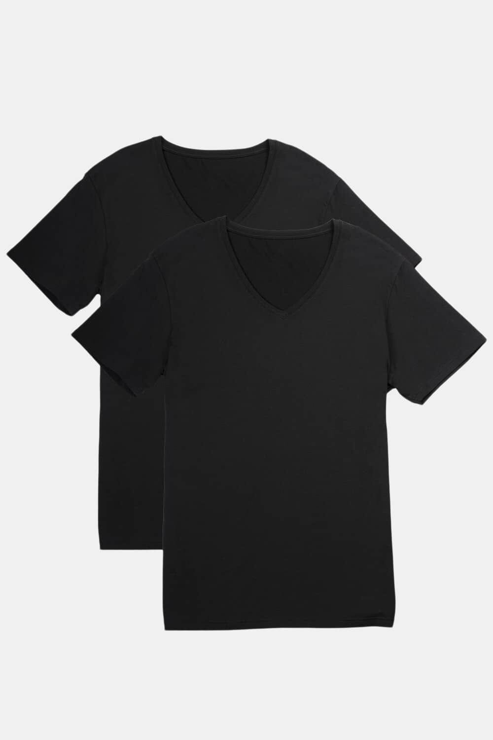 Men's Classic Fit Soft Stretch V-Neck Undershirt Mens>Casual>Tops Fishers Finery Black S 2 Pack