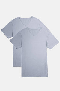 Men's Classic Fit Soft Stretch V-Neck Undershirt Mens>Casual>Tops Fishers Finery Sky Gray S 2 Pack