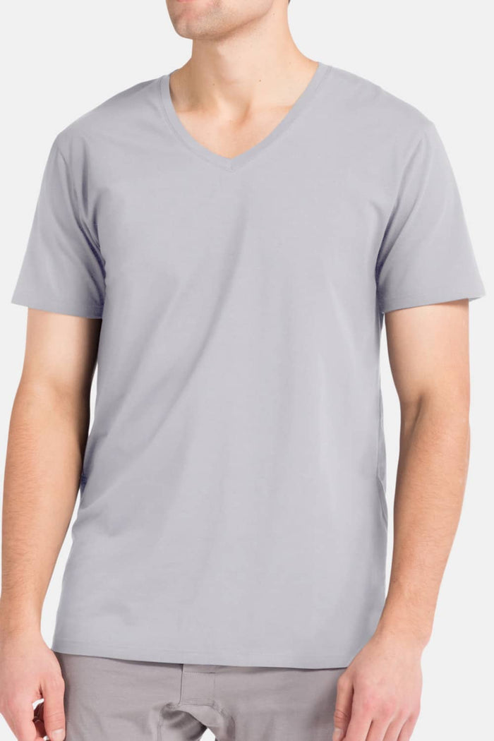 Men's Classic Fit Soft Stretch V-Neck Undershirt Mens>Casual>Tops Fishers Finery Sky Gray S Single Pack