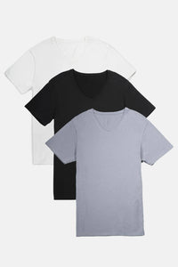 Men's Classic Fit Soft Stretch V-Neck Undershirt Mens>Casual>Tops Fishers Finery Black Gray White S 3 Pack