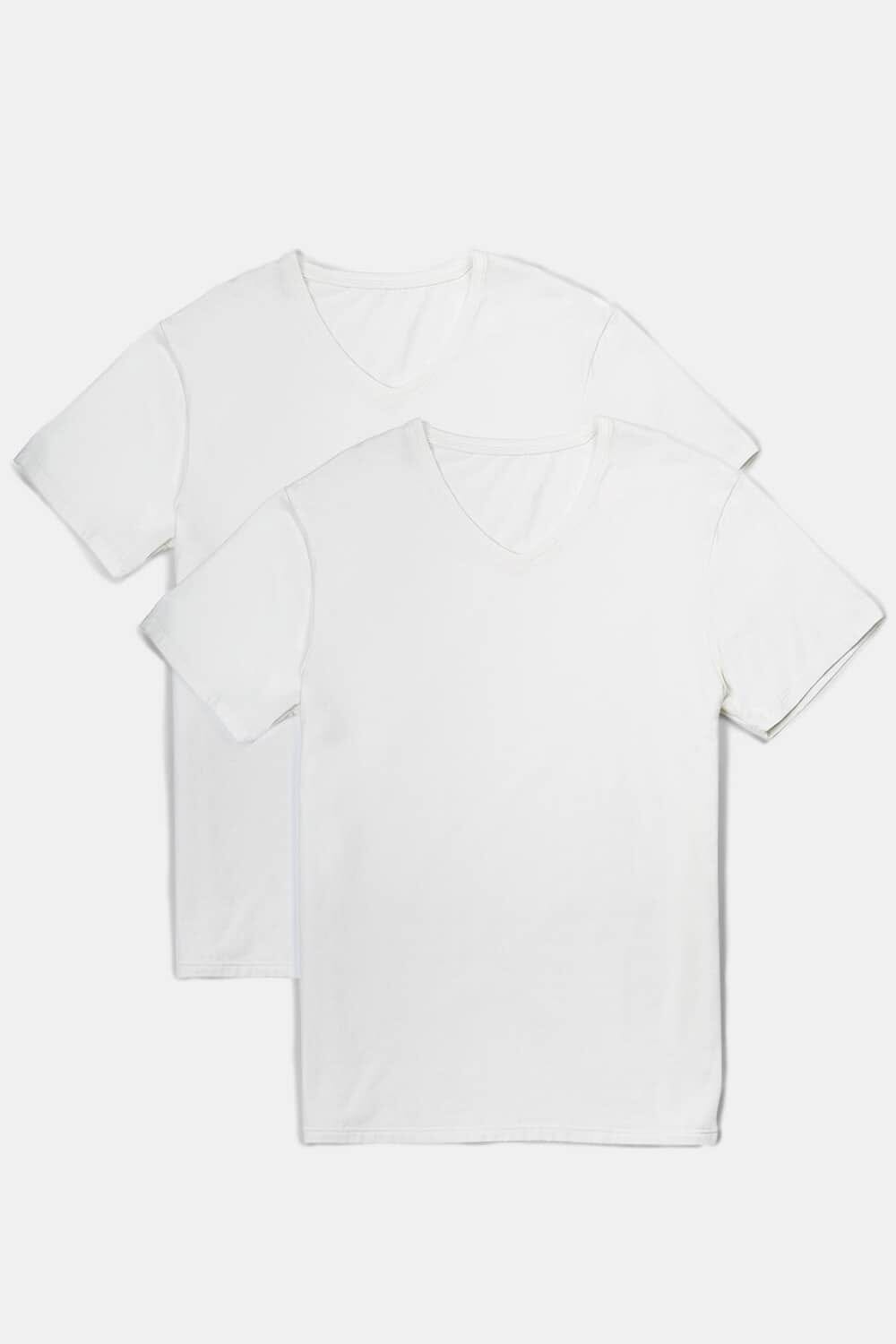 Men's Classic Fit Soft Stretch V-Neck Undershirt Mens>Casual>Tops Fishers Finery White S 2 Pack