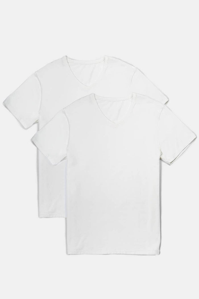 Men's Classic Fit Soft Stretch V-Neck Undershirt Mens>Casual>Tops Fishers Finery White S 2 Pack