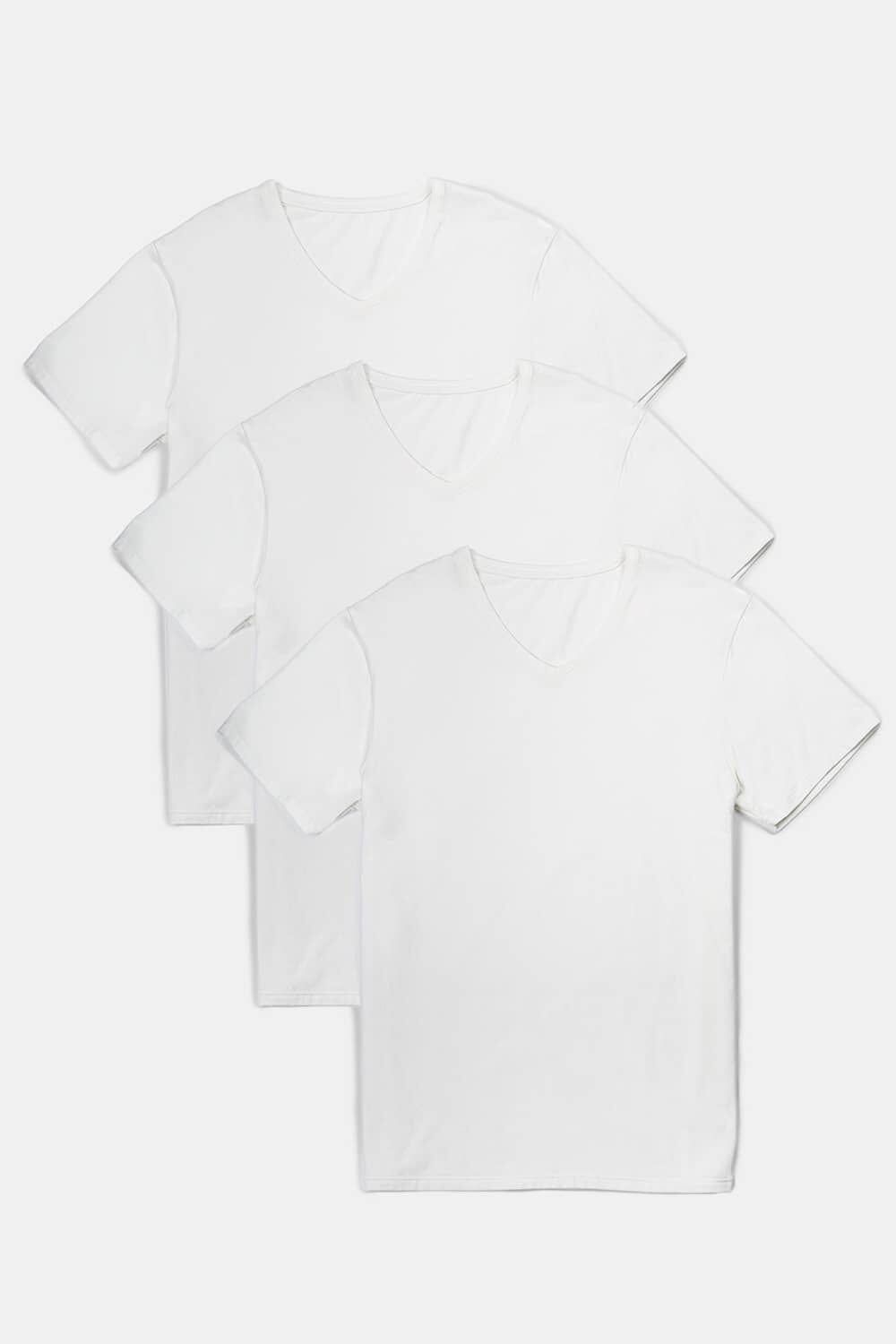 Men's Classic Fit Soft Stretch V-Neck Undershirt Mens>Casual>Tops Fishers Finery White S 3 Pack