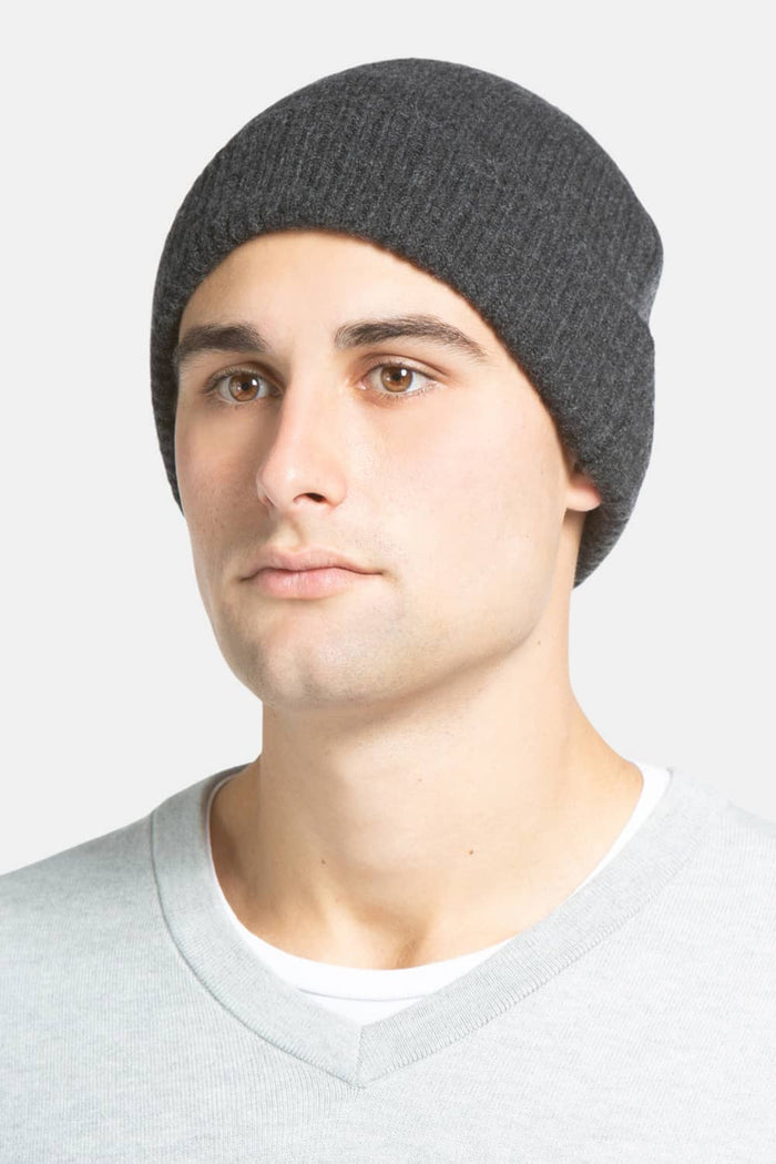 Men's 100% Pure Cashmere Ribbed Hat Mens>Accessories>Hat Fishers Finery Charcoal One Size Fits Most 