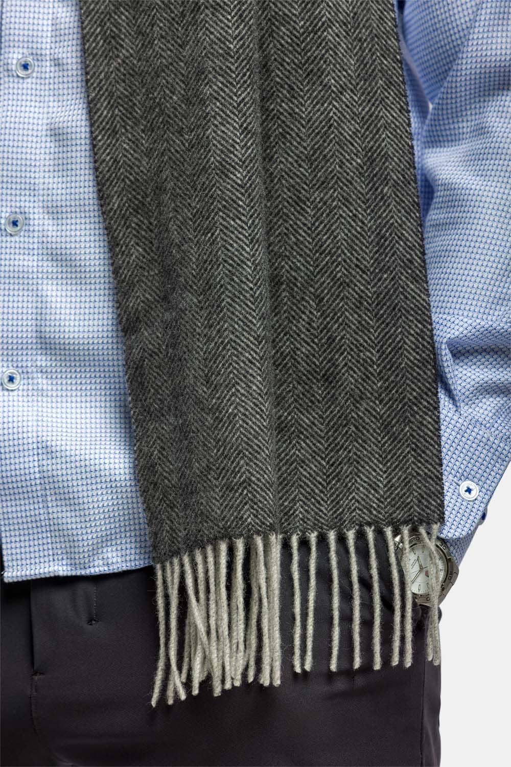 Silver Grey Checked Fringed Square Scarf