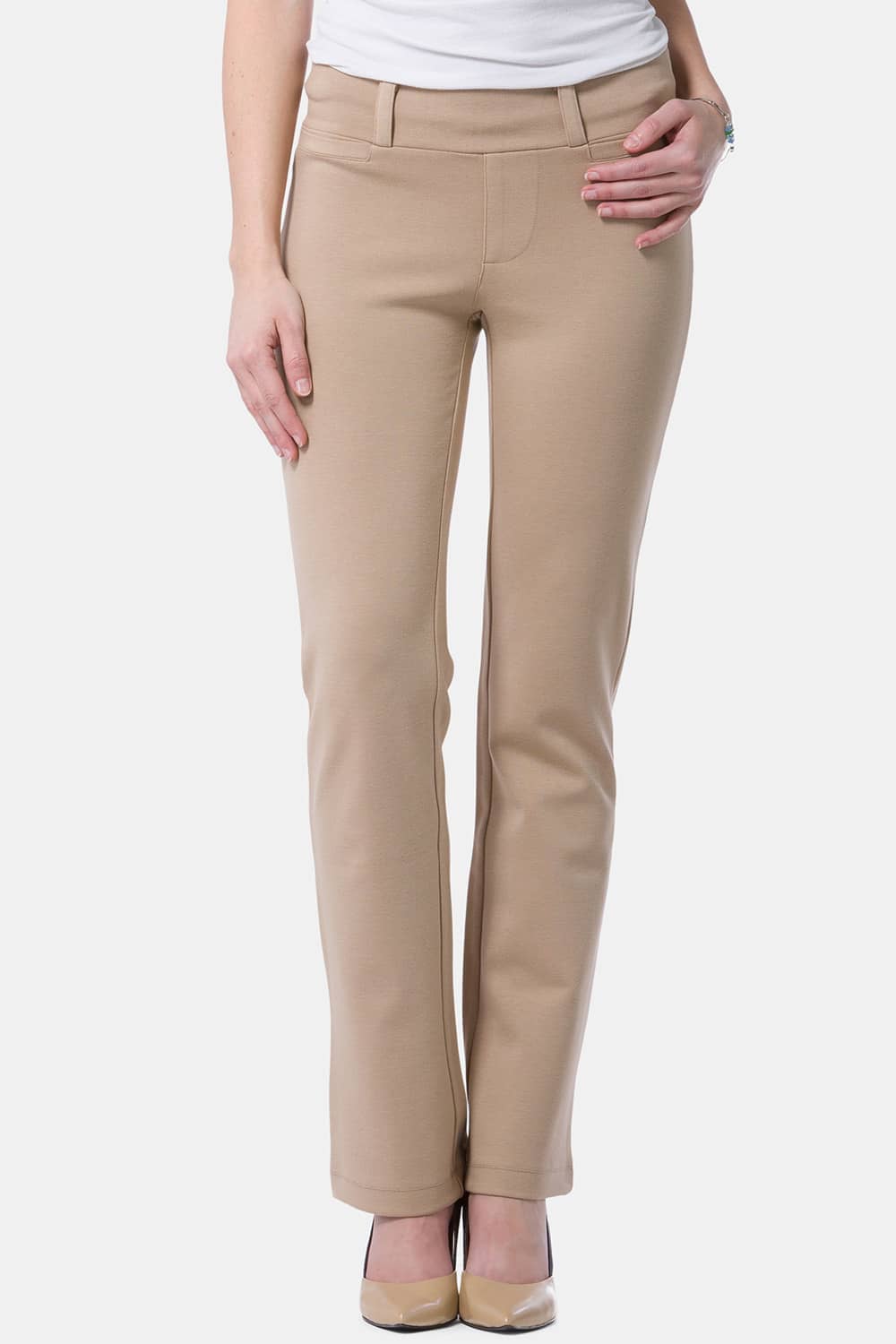 Fishers Finery Women's Ecofabric Ponte Knit Bootleg Dress Pant with Belt Loops (Khaki, XS Tall) Fishers Finery Women's Ecofabric Ponte Knit Bootleg Dress Pant with Belt Loops (Khaki, XS Tall)
