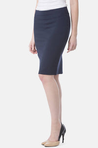 Women's Ponte Knit Pull-On Pencil Skirt Womens>Skirt Fishers Finery Navy X-Small 