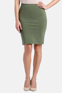 Women's Ponte Knit Pull-On Pencil Skirt Womens>Skirt Fishers Finery Olive X-Small 