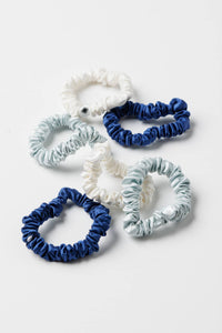 100% Pure Mulberry Silk Hair Scrunchies with Gift Box - Set of 6 Skinny Hair Ties Womens>Beauty>Hair Care Fishers Finery Dark Blue-White-Light Blue