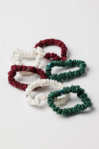 100% Pure Mulberry Silk Hair Scrunchies with Gift Box - Set of 6 Skinny Hair Ties Womens>Beauty>Hair Care Fishers Finery Green-White-Red