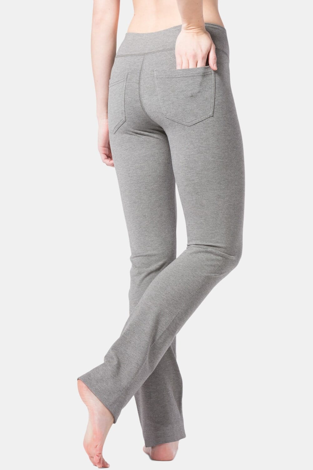 Women's EcoFabric™ Straight Leg Yoga Pant with Back Pockets Womens>Activewear>Yoga Pants Fishers Finery Light Heather Gray X-Small Petite