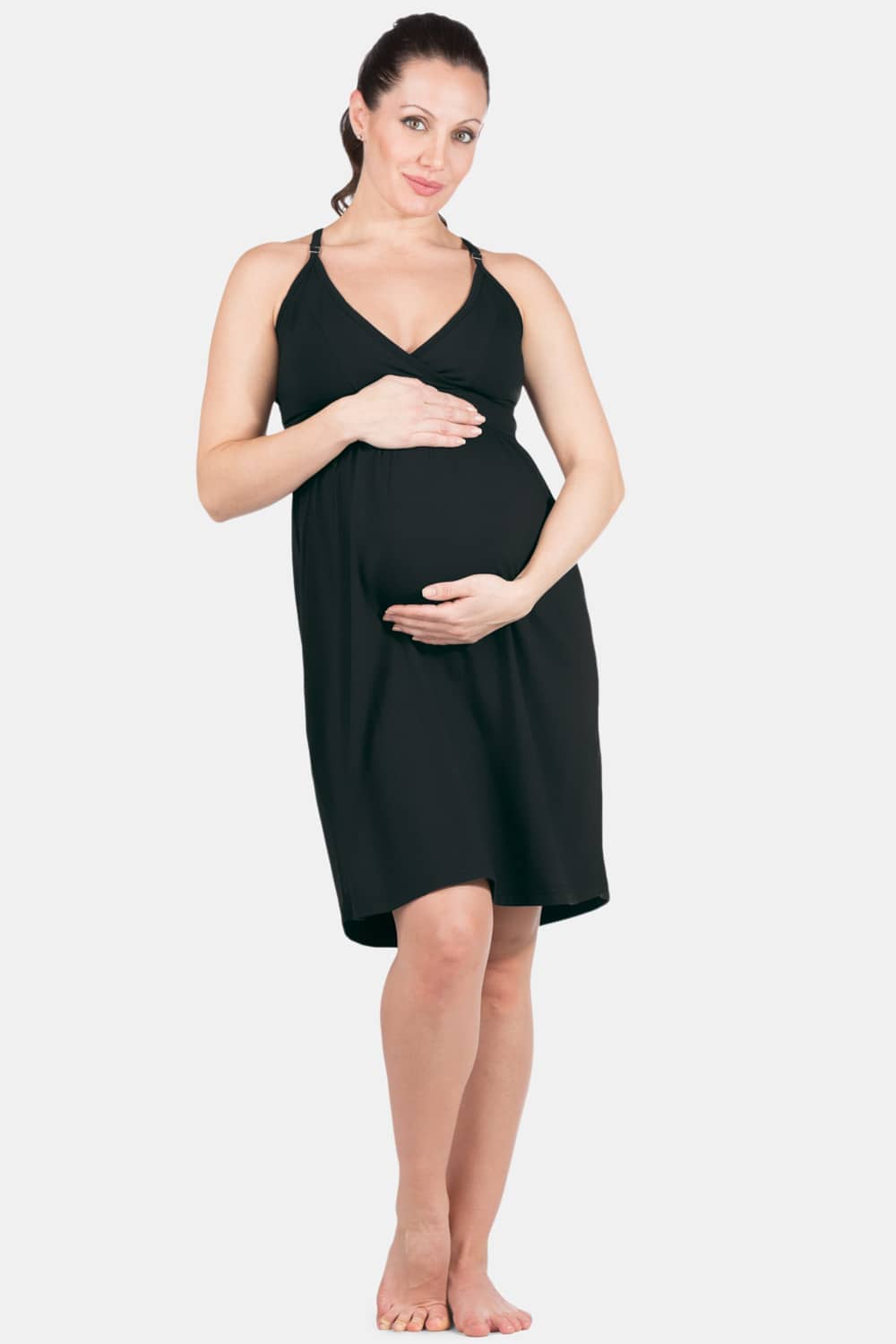 Wireless EcoFabric™ Maternity Nursing Nightgown Womens>Maternity Fishers Finery Black XS