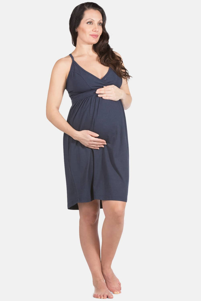 Wireless EcoFabric™ Maternity Nursing Nightgown Womens>Maternity Fishers Finery Navy XS 