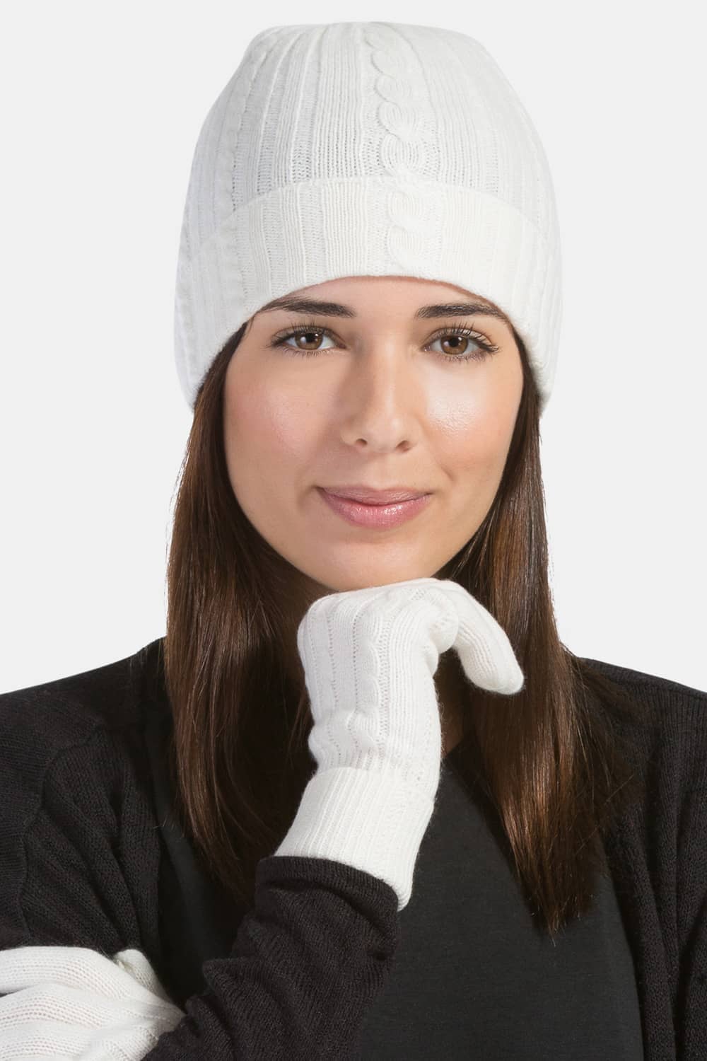 Womens Cashmere Hat Gloves Set Cable Knit Design Fishers Finery