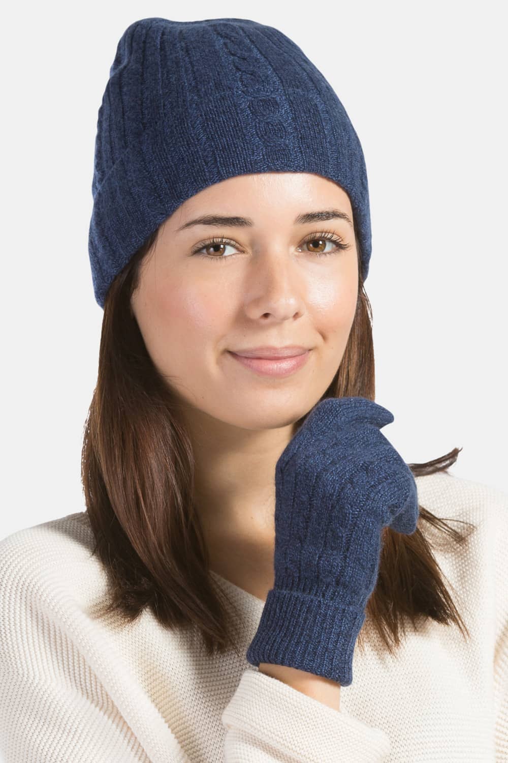 Women's 2pc 100% Pure Cashmere Cable Knit Hat & Glove Set with Gift Box Womens>Accessories>Cashmere Set Fishers Finery 