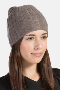 Women's 100% Pure Cashmere Cable Knit Hat Womens>Accessories>Hat Fishers Finery Cappuccino One Size 