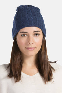 Women's 100% Pure Cashmere Cable Knit Hat Womens>Accessories>Hat Fishers Finery Heather Navy One Size 