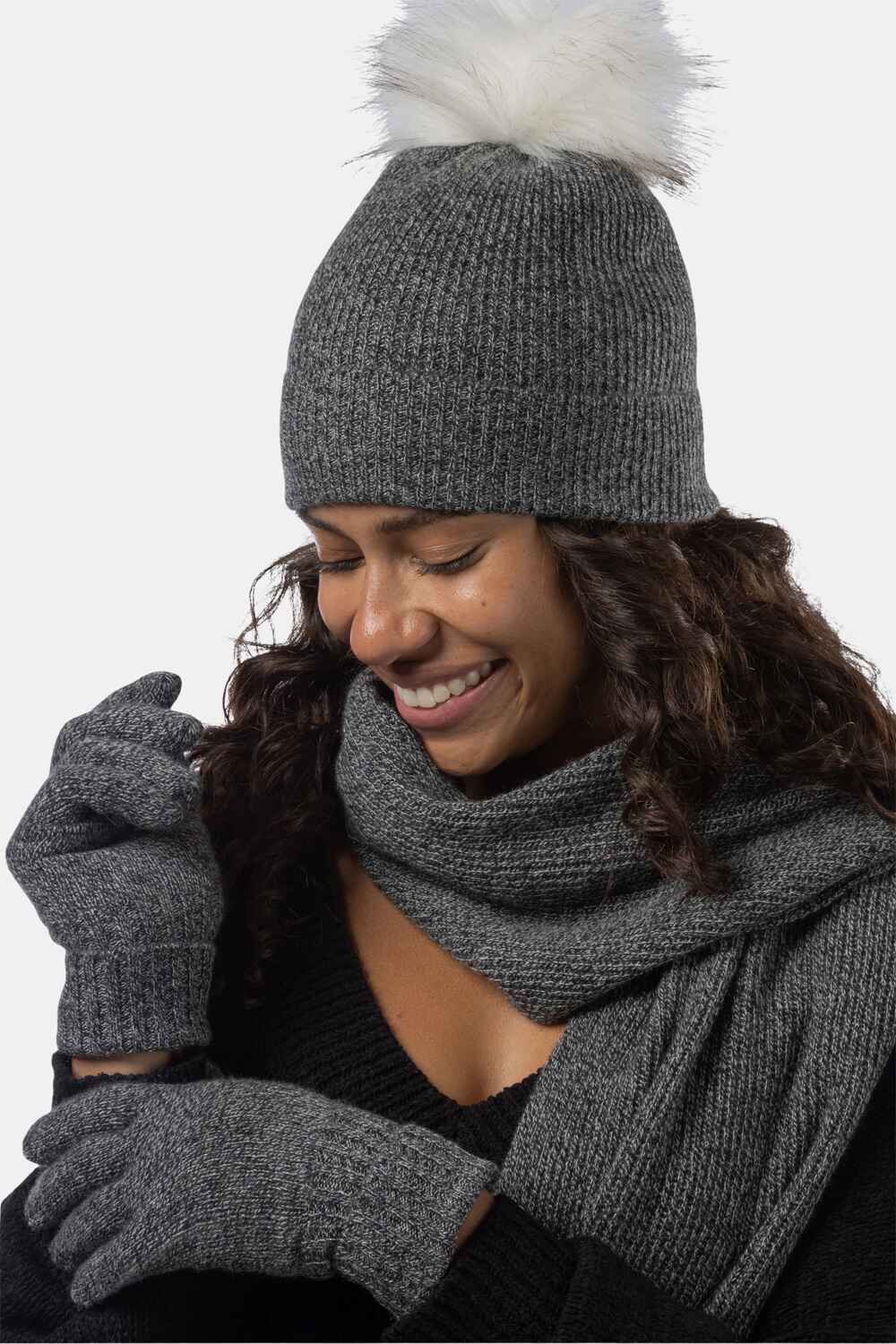 Women's 3pc 100% Cashmere Pom Beanie, Glove & Scarf Set with Gift Box Womens>Accessories>Cashmere Set Fishers Finery 