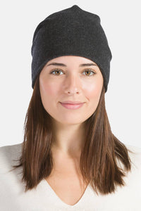 Women's 100% Cashmere Slouchy Beanie Hat Womens>Accessories>Hat Fishers Finery Charcoal One Size Fits Most 