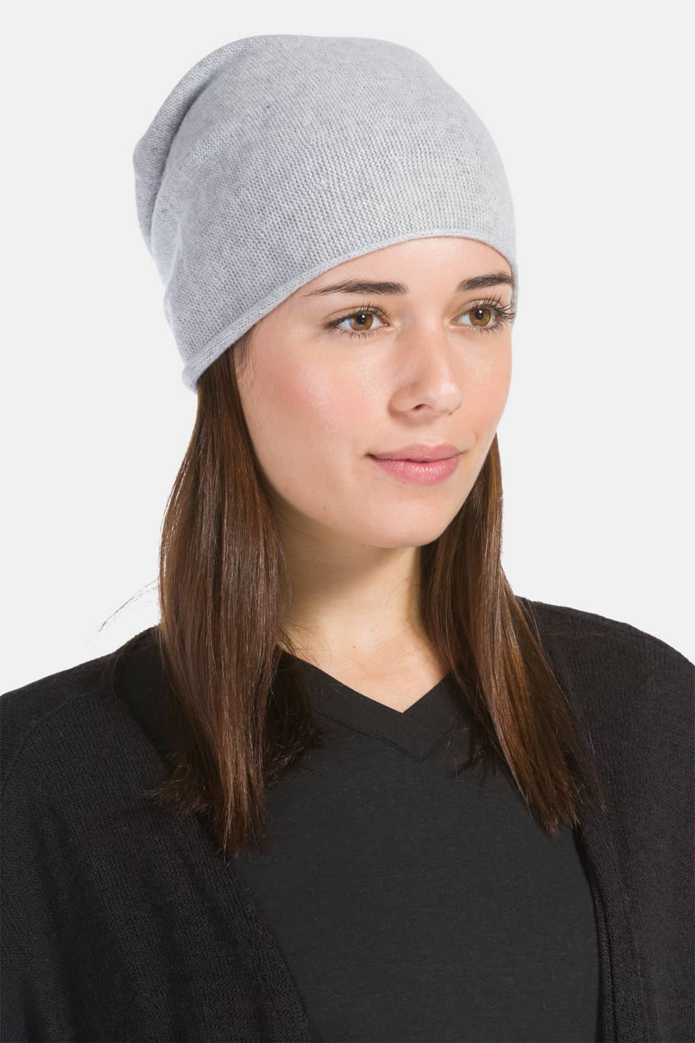 Women's 100% Cashmere Slouchy Beanie Hat Womens>Accessories>Hat Fishers Finery Light Gray One Size Fits Most 