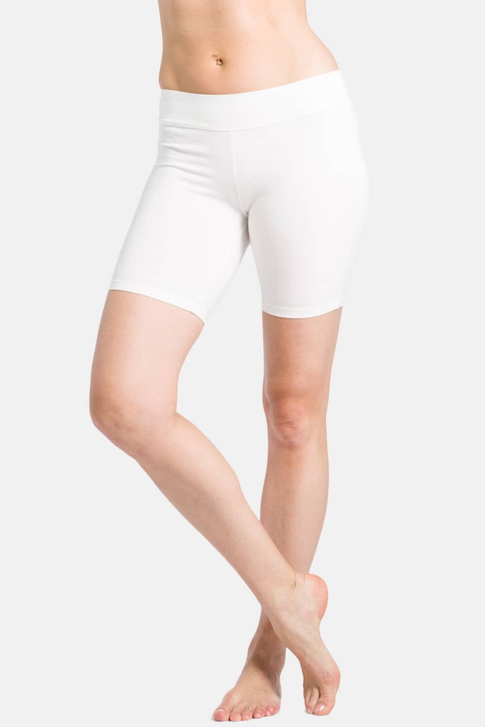 Women's EcoFabric™ 7" Mid-Thigh Yoga Workout Short Womens>Casual>Leggings Fishers Finery White X-Small 