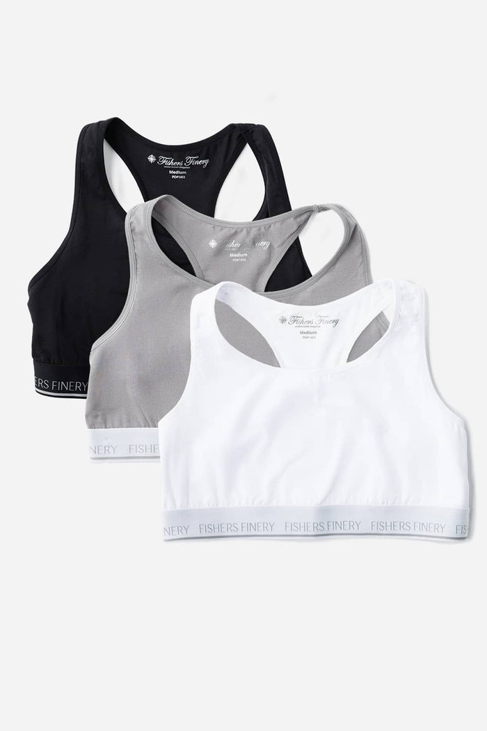 Women's Everyday Lightweight Racerback Bralette Womens>Casual>Bra Fishers Finery Black-Sky Gray-White X-Small 3 Pack