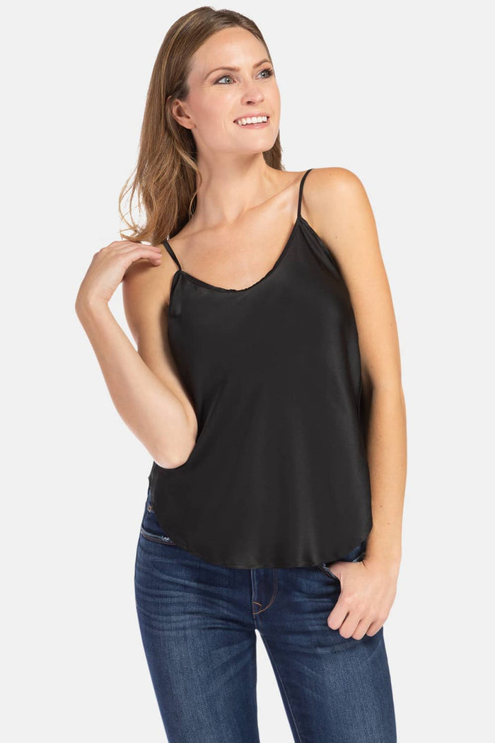 Women's 100% Pure Mulberry Silk Camisole Tank Top with Adjustable Spaghetti Straps - IMPROVED FIT Womens>Casual>Top Fishers Finery Moonless Night XS 