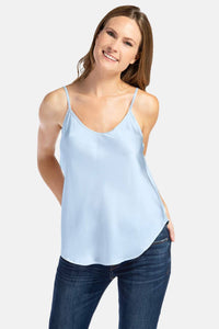 Women's 100% Pure Mulberry Silk Camisole Tank Top with Adjustable Spaghetti Straps - IMPROVED FIT Womens>Casual>Top Fishers Finery Light Blue XS