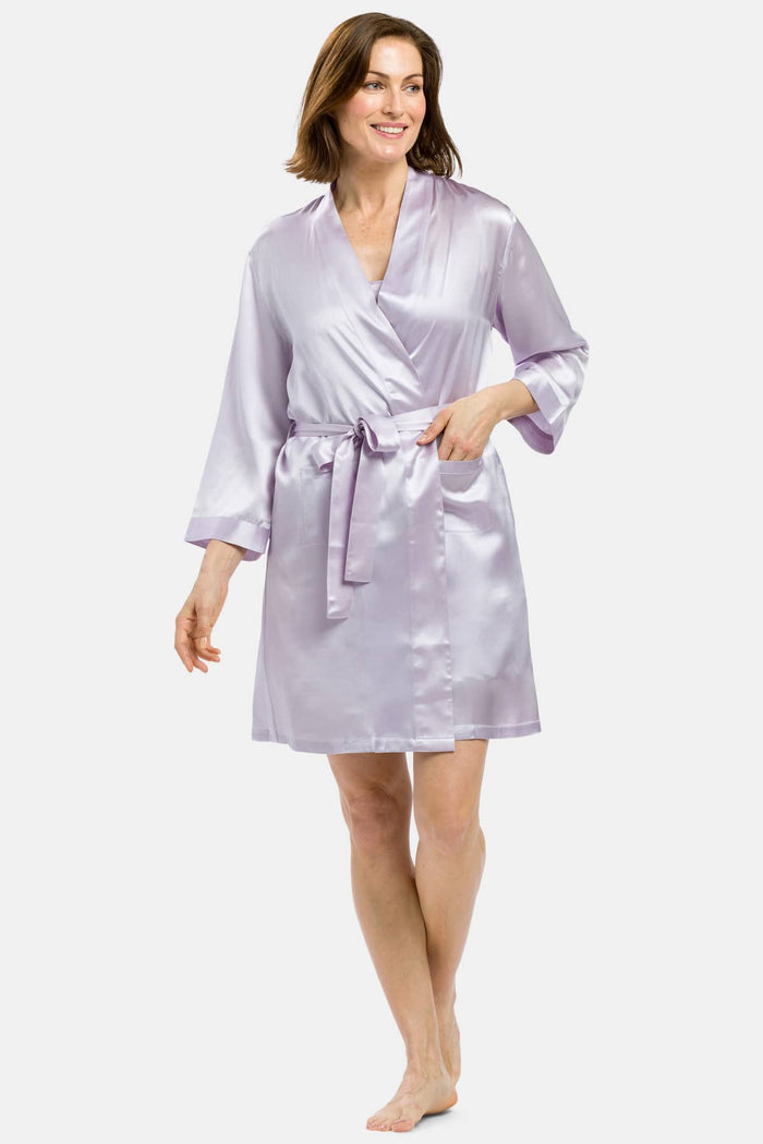 Women's 100% Pure Mulberry Silk Robe Womens>Sleepwear>Robe Fishers Finery Lavender Fog X-Small 