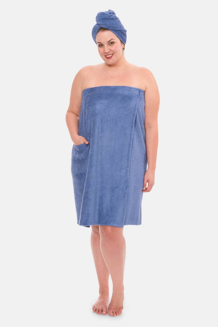 Texere Women's 2pc Terry Cloth Body and Hair Wrap Womens>Spa>Set Fishers Finery Kashmir Blue S/M 