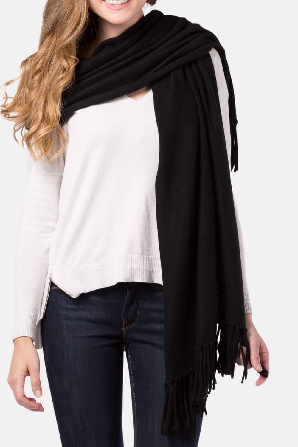 Women's 100% Pure Cashmere Knit Shawl Wrap with Fringe and Gift Box Womens>Accessories>Scarf Fishers Finery 