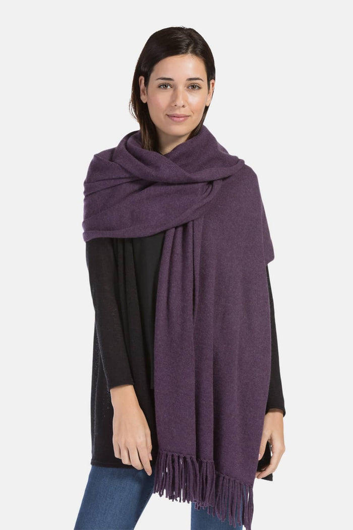 Women's 100% Pure Cashmere Knit Shawl Wrap with Fringe and Gift Box Womens>Accessories>Scarf Fishers Finery Eggplant 