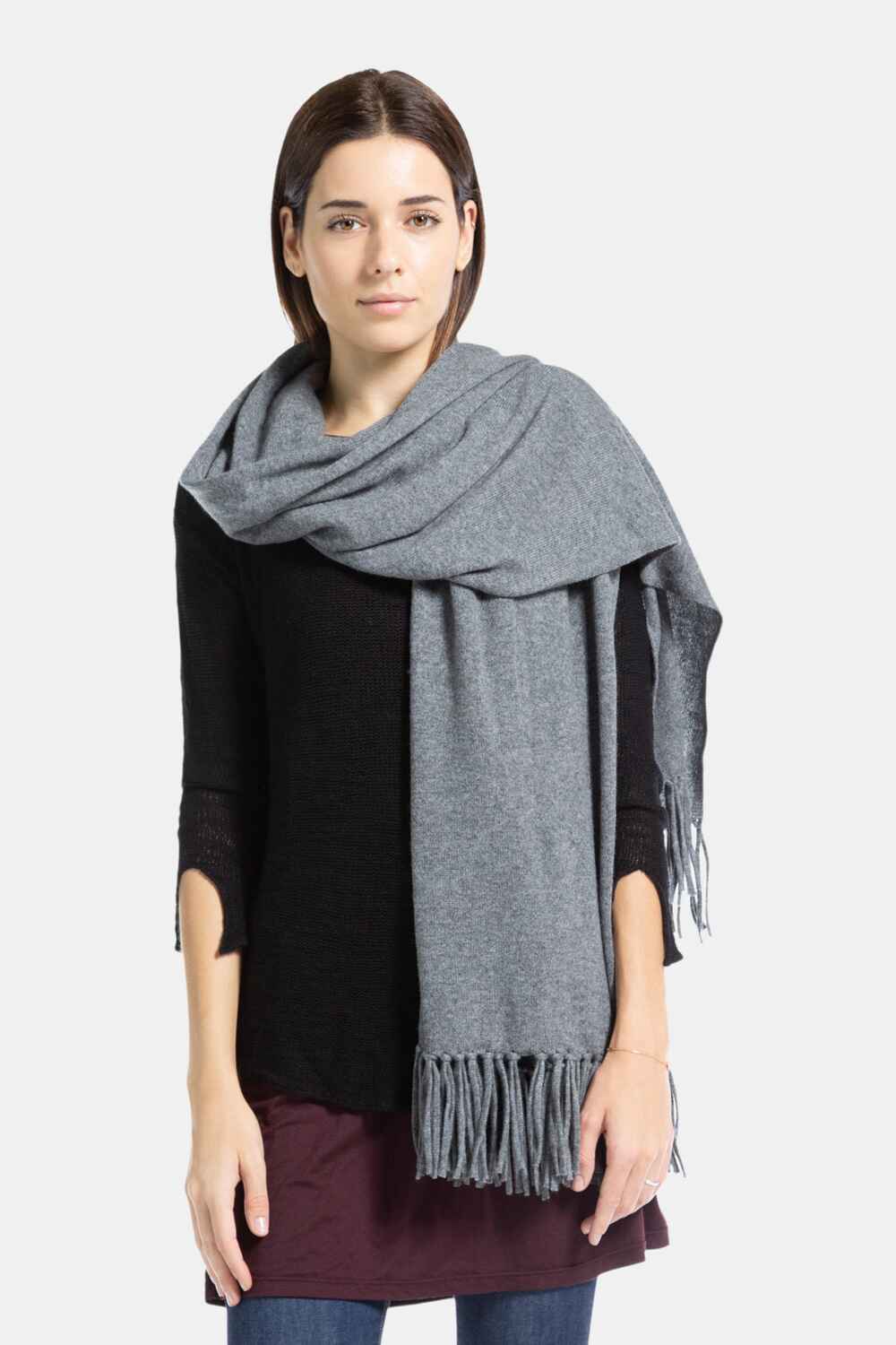 Women's 100% Pure Cashmere Knit Shawl Wrap with Fringe and Gift Box Womens>Accessories>Scarf Fishers Finery Iron Gate 