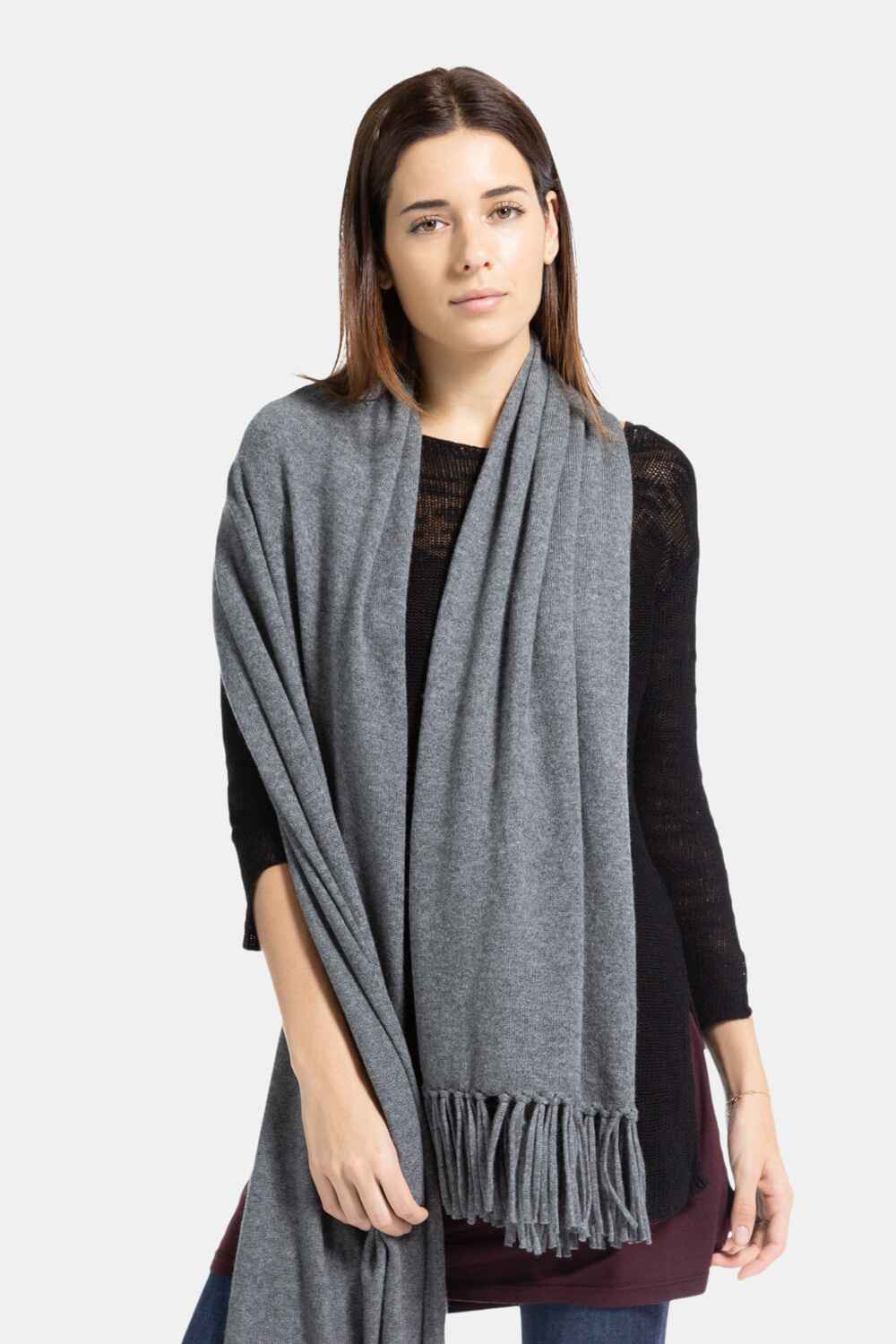 Women's 100% Pure Cashmere Knit Shawl Wrap with Fringe and Gift Box Womens>Accessories>Scarf Fishers Finery 