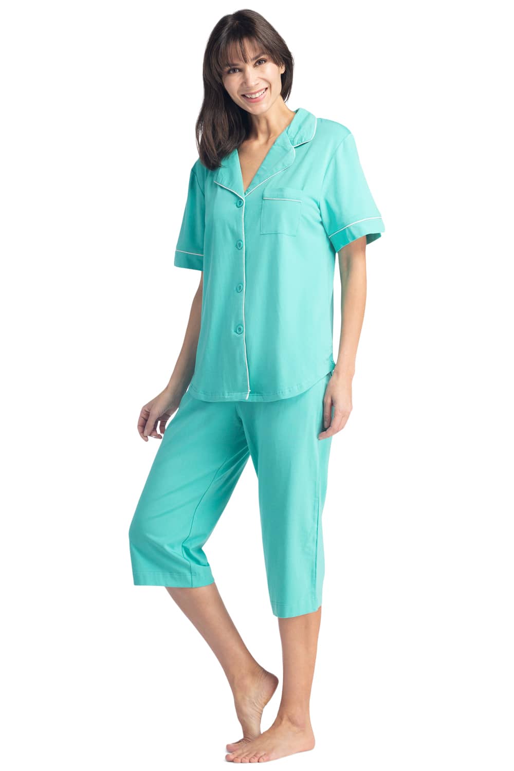 Hudhud - Women's Large Size Viscon Water Green Capri Pajama Set