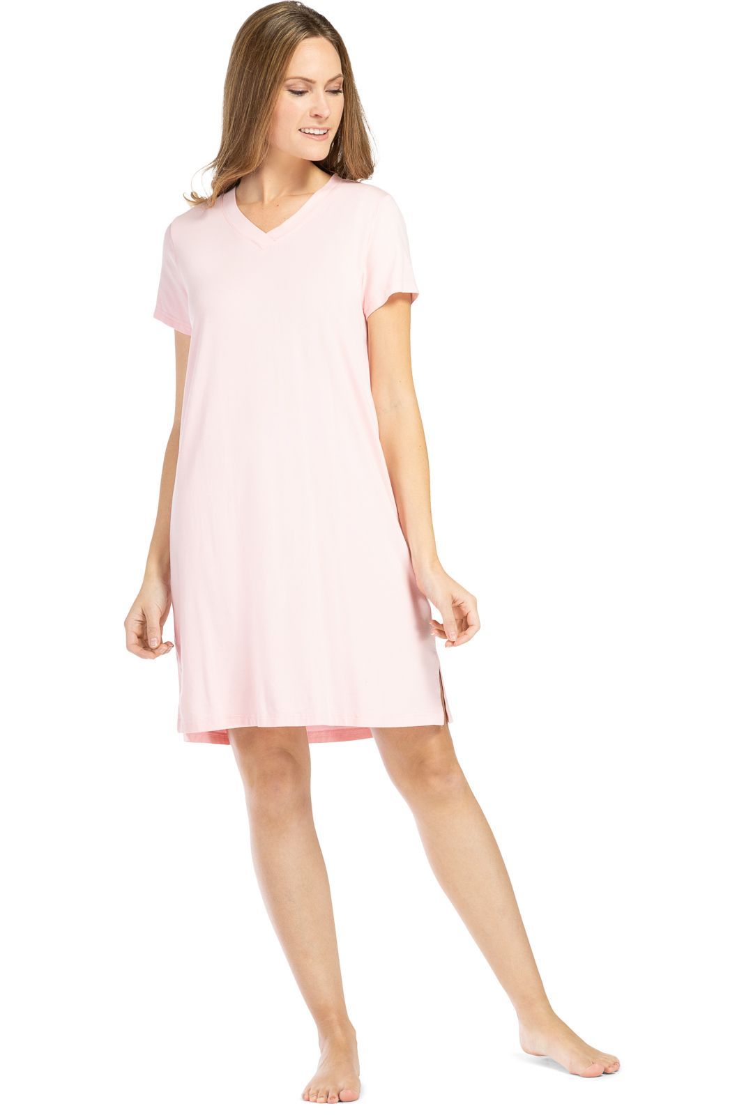 JWD Womens Sleepwear Short Sleeve Nightgown Soft Sleepshirt Pleated  Nightshirt Scoopneck Casual - FP-Pink Star / S