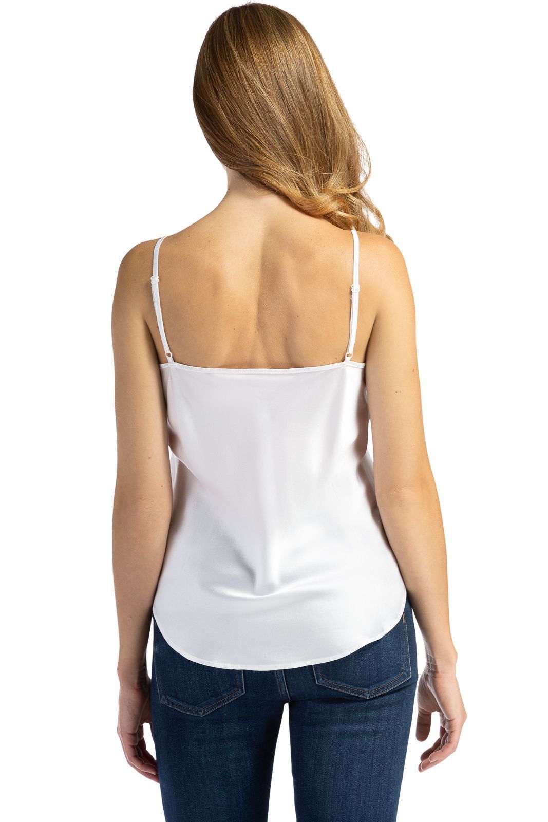 Women's camisole tank top with spaghetti straps stretch cotton white