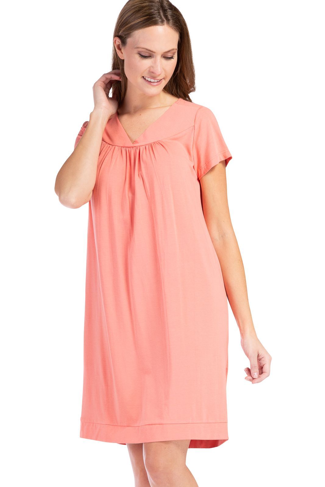 Eco Cotton V-Neck Henley Nightgown, Nightgowns