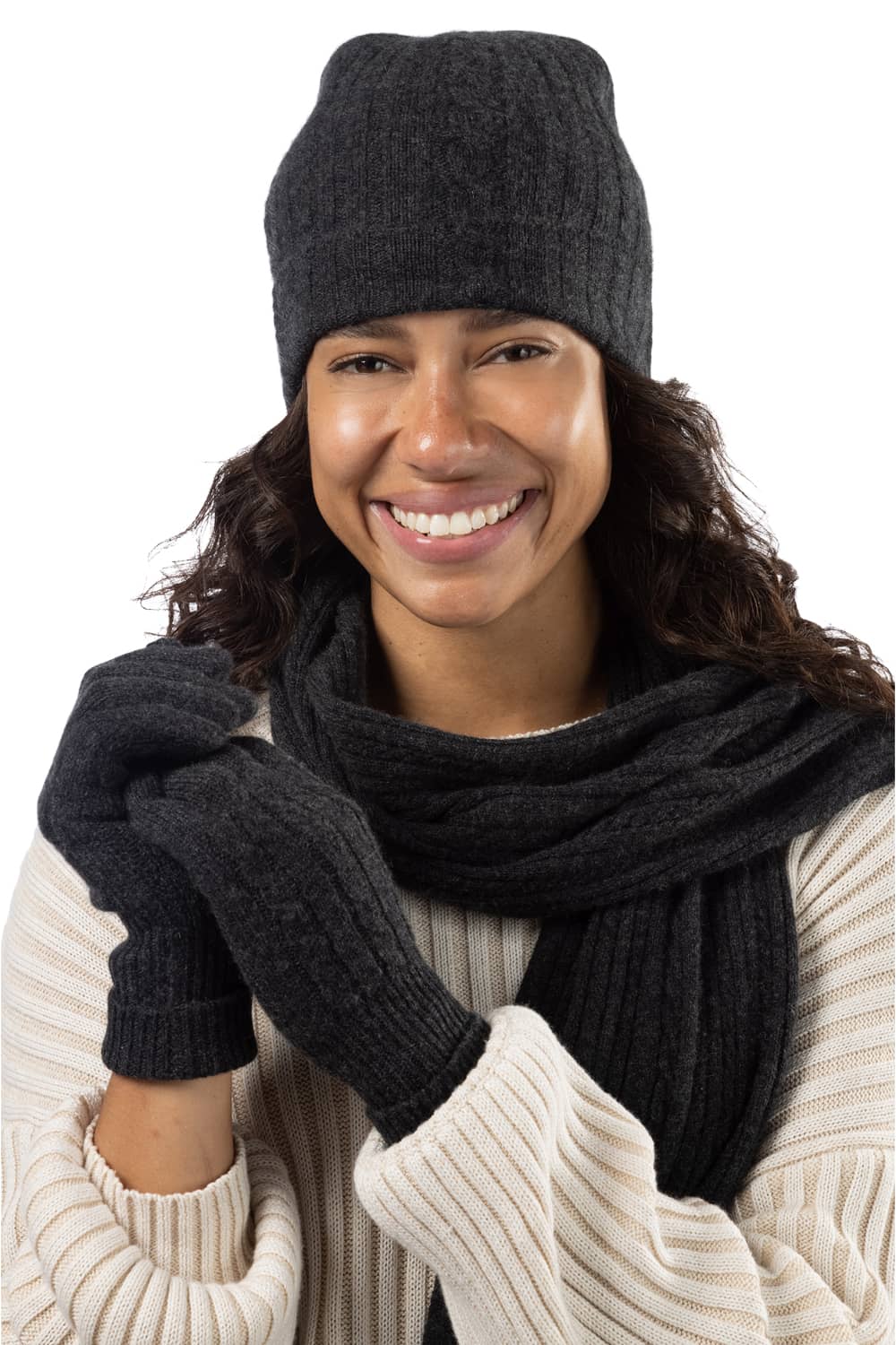 Cashmere Set for Women: Hat Gloves Scarf Set Knit Set Cozy 