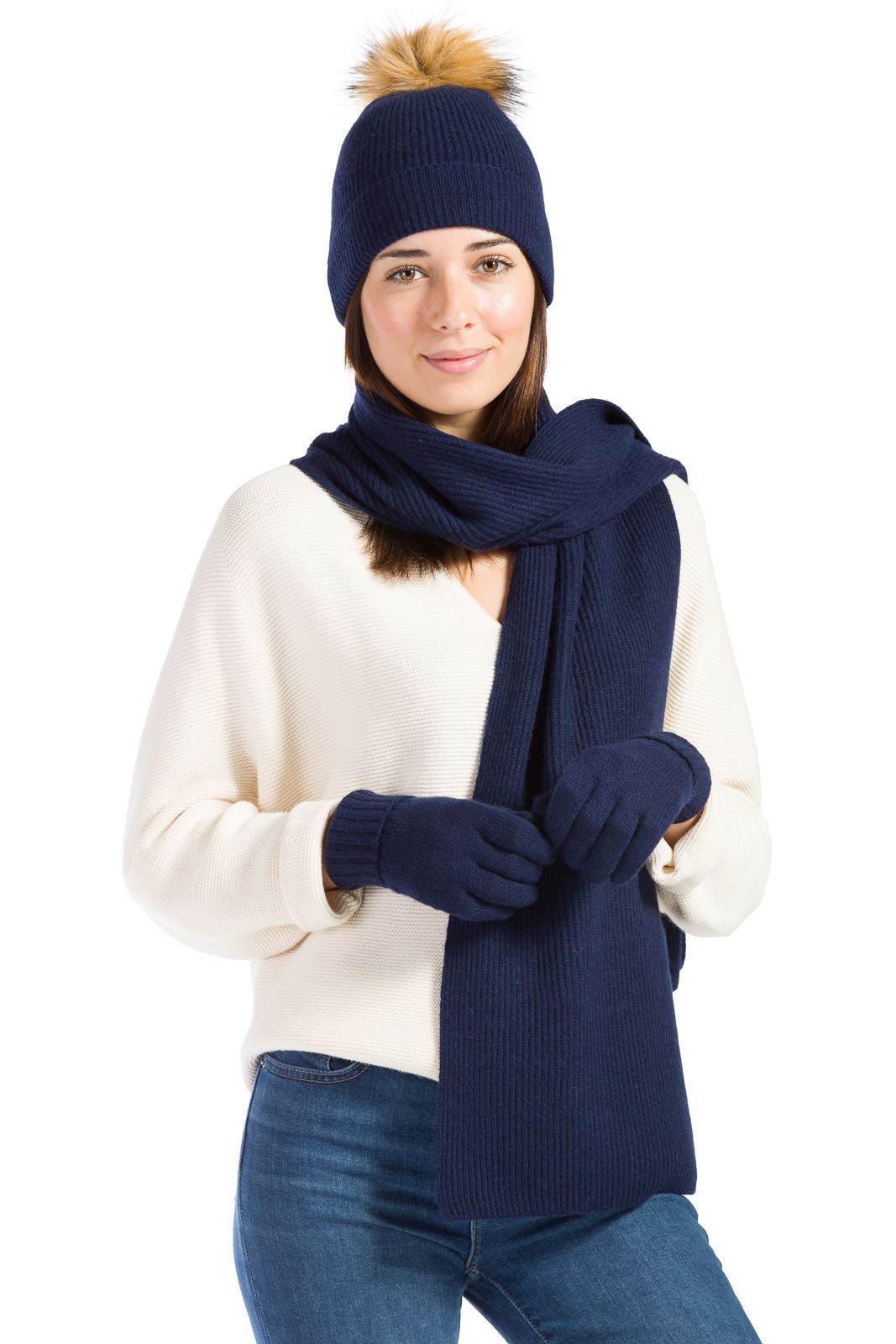 Gorgeous Set NAVY BLUE With Glitter Knit Set Beanie Scarf Infinity and  Gloves With Hand Warmer Warm Knit Set 