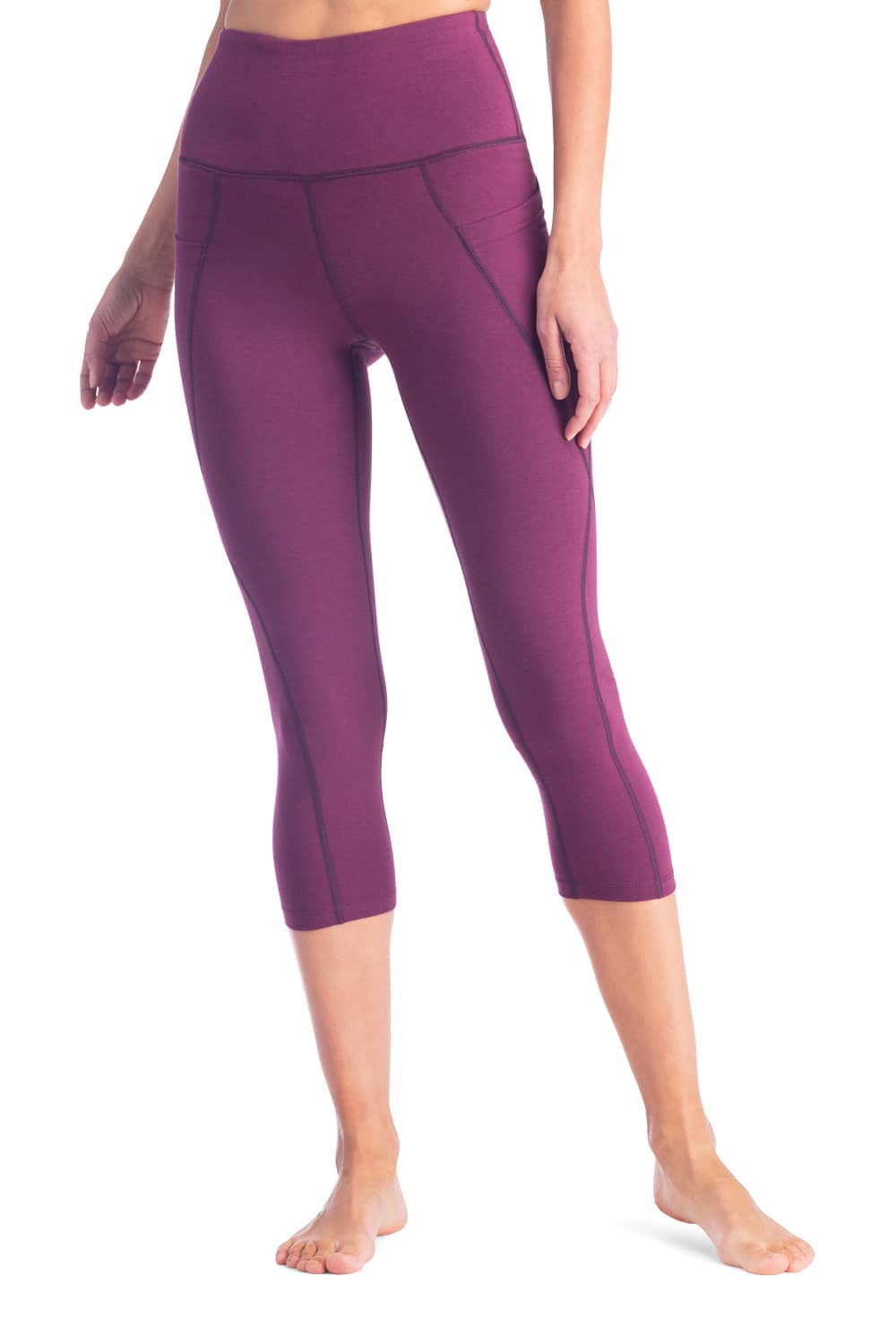 Women's High Waist Capri Pocket Yoga Pants - Frosted Grape