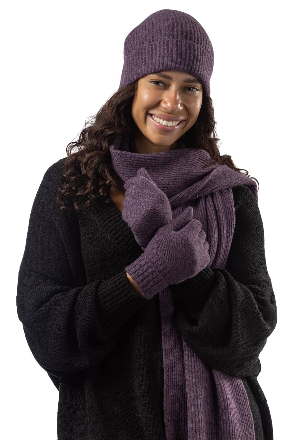Fishers Finery 100 % Pure Cashmere Hat, Gloves, Scarf Gift Set-One Size / Red, Women's