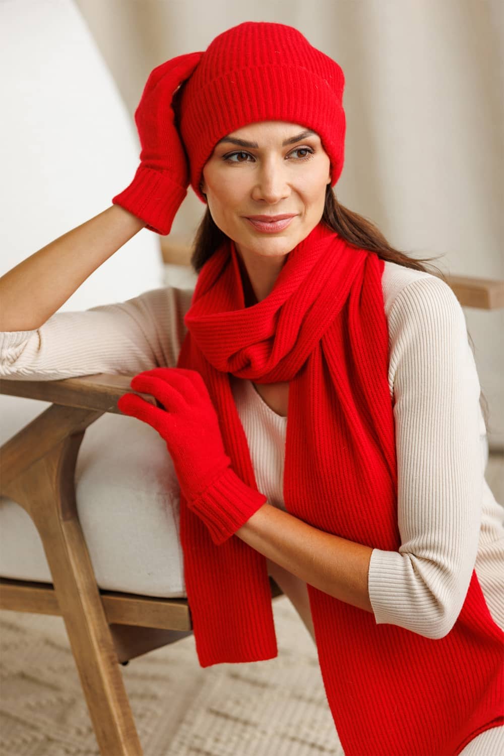 Women's 3pc 100% Cashmere Ribbed Beanie, Glove & Scarf Set with Gift Box Womens>Accessories>Cashmere Set Fishers Finery 