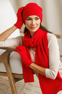 Women's 3pc 100% Cashmere Ribbed Beanie, Glove & Scarf Set with Gift Box Womens>Accessories>Cashmere Set Fishers Finery 