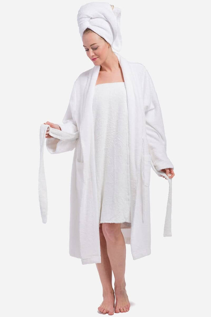 Fishers Finery Women's Terry Cloth Spa Package: Body Wrap & 2 Hair Towels  (White)