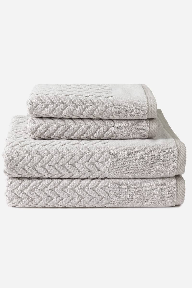 Stripe Organic Cotton Kitchen Towels in Cream and Gray