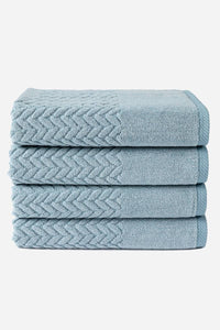 Texere 100% Organic Cotton Cable Knit Jacquard Towel Set Fishers Finery Smoke Blue 4 Pack (4 Bath Towels) 