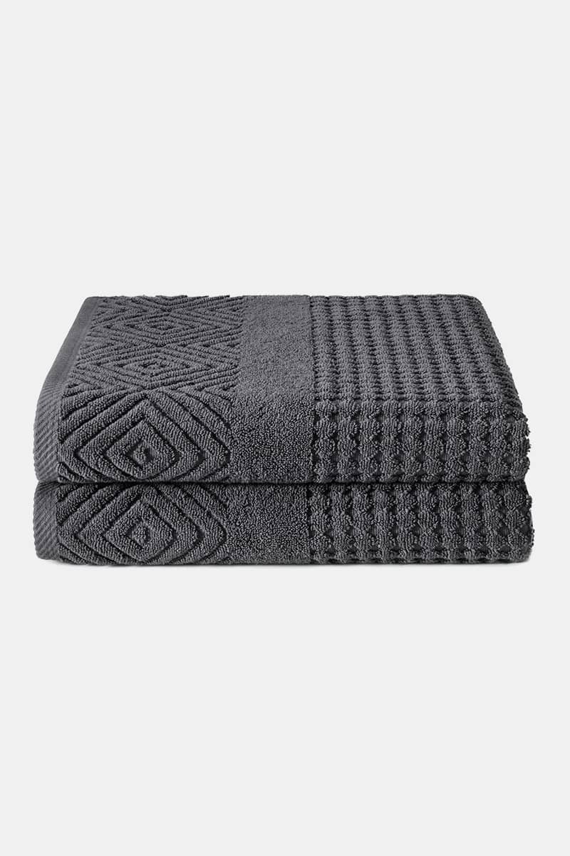 Texere 100% Organic Cotton Diamond Jacquard Towel Set Fishers Finery Charcoal 2 Pack 